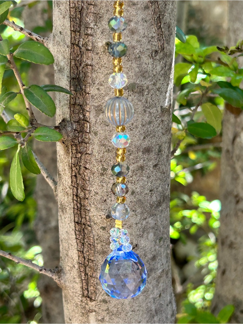 8.75” icy blue crystal beaded mini suncatcher sun charm decor
